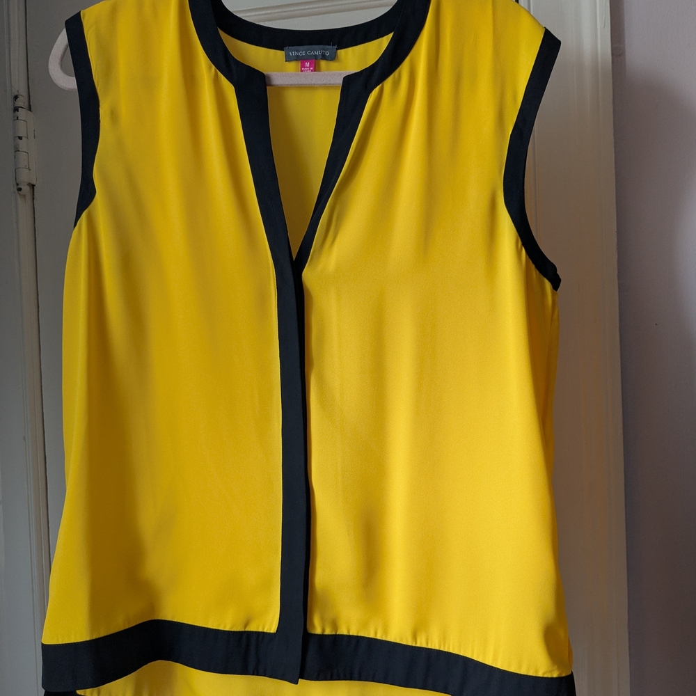 Yellow Sleeveless Top with Black Trim